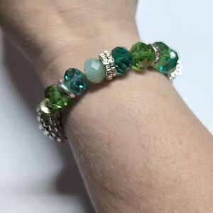 508 Silver Chain Blue‎ Green Silver Beaded Bracelet